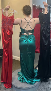 Dark Green Mermaid Evening Prom Dresses With Appliques, AST1559